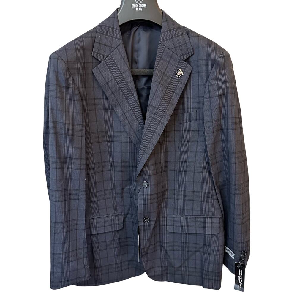 Stacy Adams Mens Blazer 42R Blue Plaid Sports Jacket Suit Separate NWT